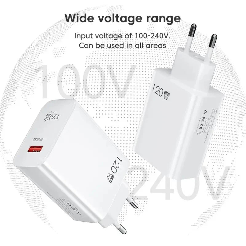 120W Fast Charger 6A Cable USB Type-c Gan Quick Charge 5 0 Phone