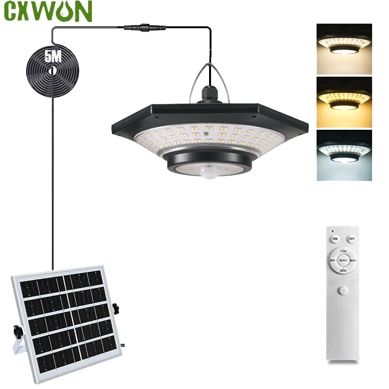 228LED Solar Powered Pendant Light Outdoor Indoor Adjustable Color Waterproof Shed Lamp with Sensor for Garden House Zpaxo
