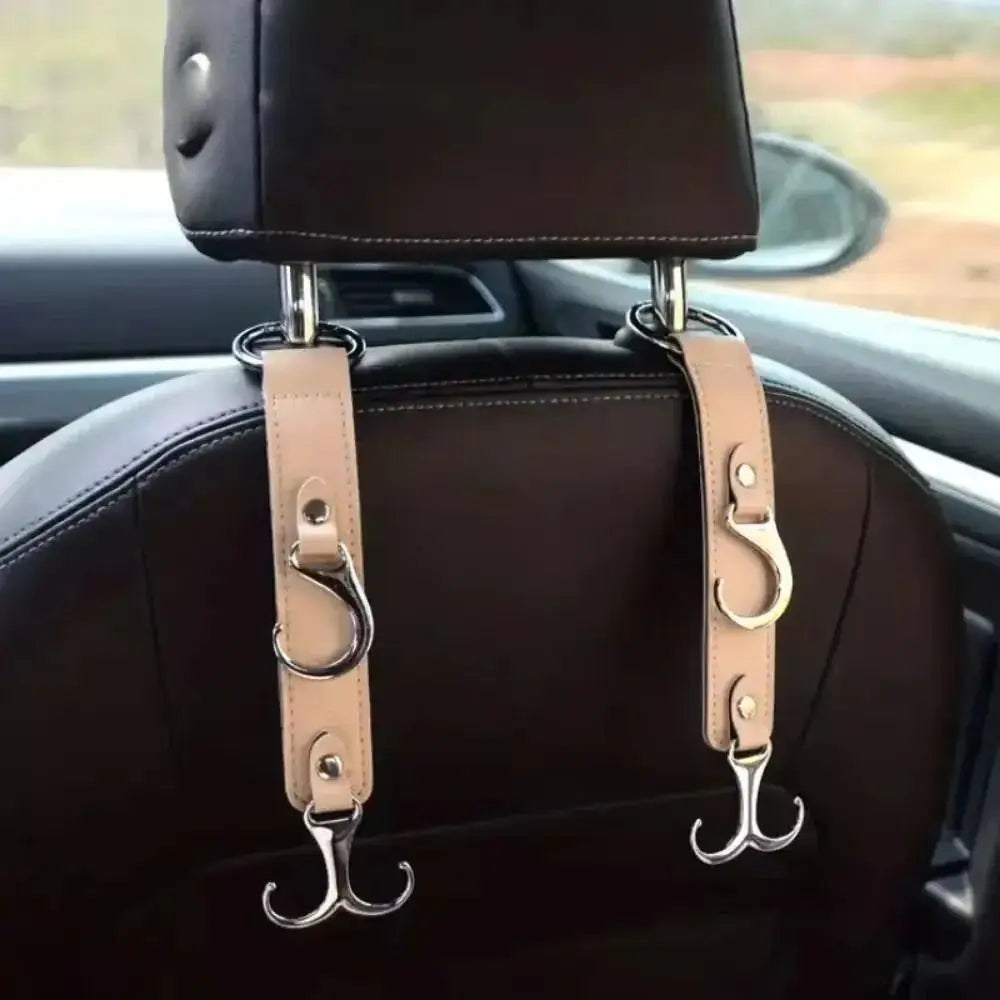 Heavy-duty Car Back Seat Hook Simple PU Leather Automotive Storage Hanger Double Hook Portable Car Hanging Hook Zpaxo