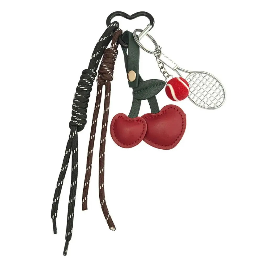 Girl Heart Braided Rope Keychain Hand-Woven Anti-Lost Cherry Shaped Bag Pendant Ornament Handmade Tennis Racket Key Chain Zpaxo