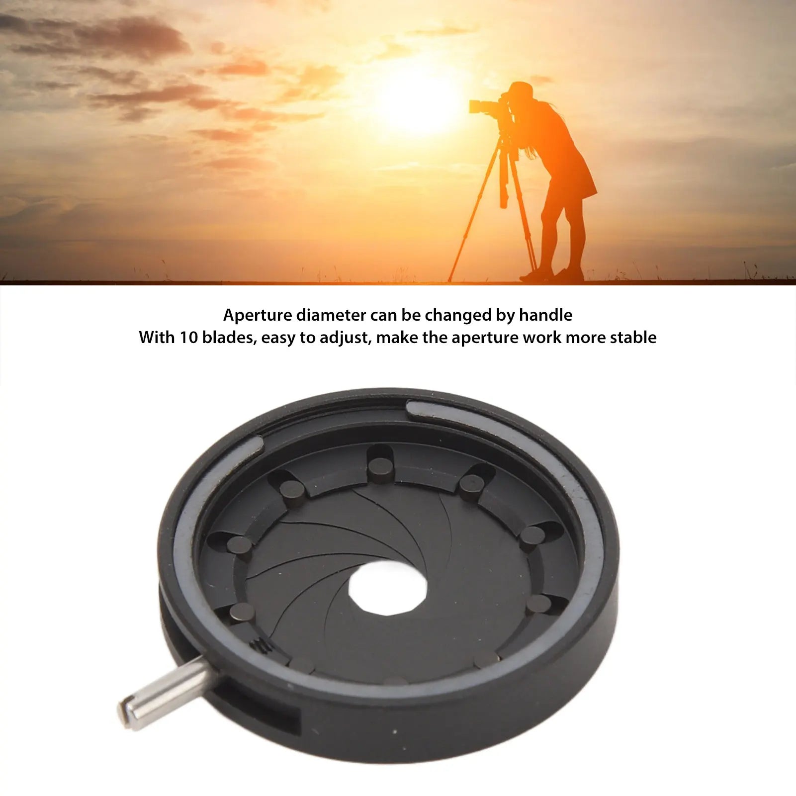 Aperture Diaphragm Adapter 10 Blade Aluminum Alloy Optical Diaphragm Manual Adjustable Easy Installation for Microscope