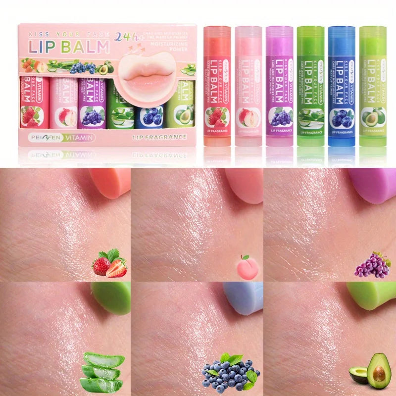Fruity lip balm boxed, moisturizing, moisturizing, anti-drying and cracking, fading lip pattern makeup Zpaxo 6 Colors