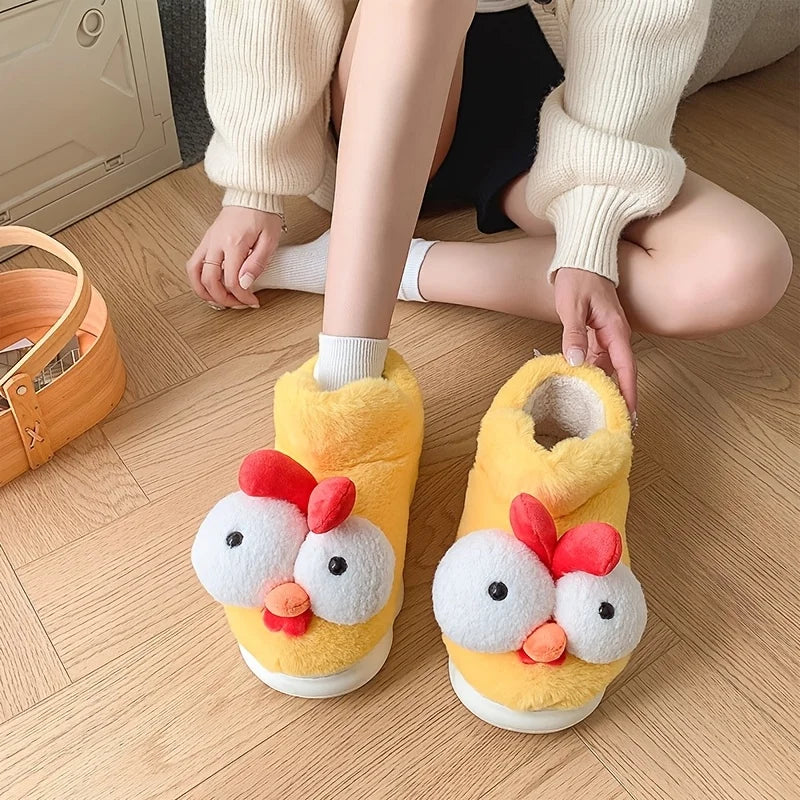 SHAJI Unisex Funny Big-eyed Chicken Plush Slippers Winter Warm Thick
