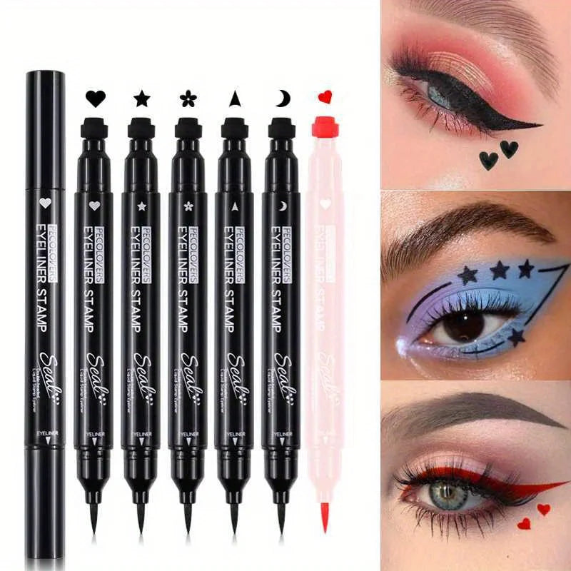 7 Styles Eyeliner Stamp Pen Red Black Liquid Eyeliner Pen Double-ended Lazy Eye Liner Pencil Fast Drying Waterproof Eye Makeup Zpaxo