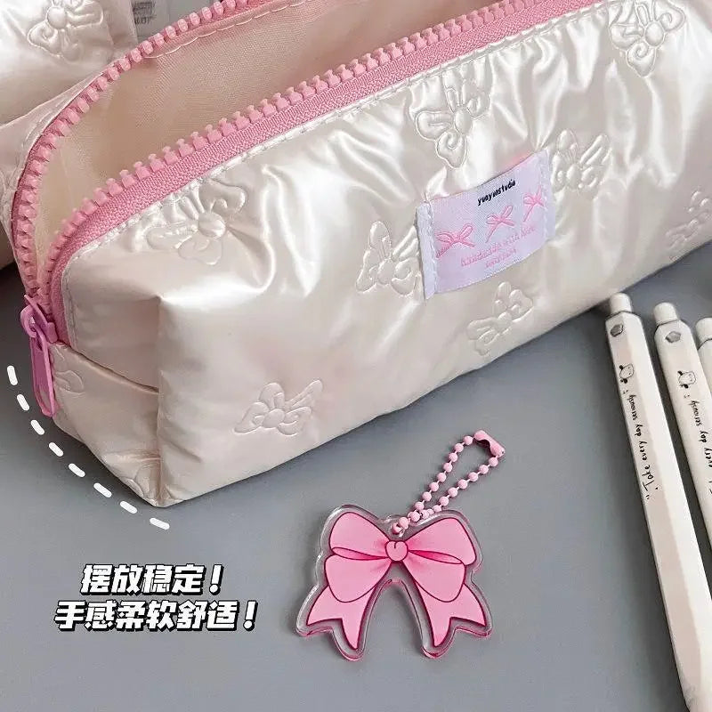 Creative Pink Bow Pencil Case Large Capacity Storage Bags