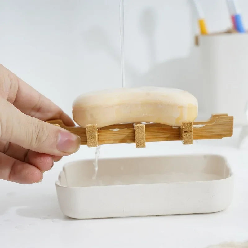 Bamboo Soap Bamboo Eco-friendly Portable Soap Dish with Handcrafted Wooden Holder and Tray for Bathroom Storage Washroom Tools Zpaxo
