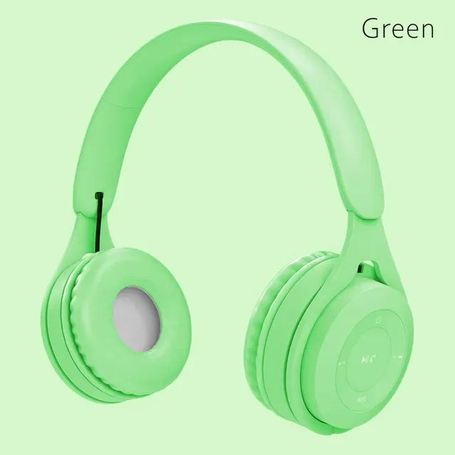 Macaron Headphones Kids Wireless Bluetooth Headphone Stereo Headband Gaming Headset with Mic Gamer Girl Gift for Mobile Tablet Zpaxo green