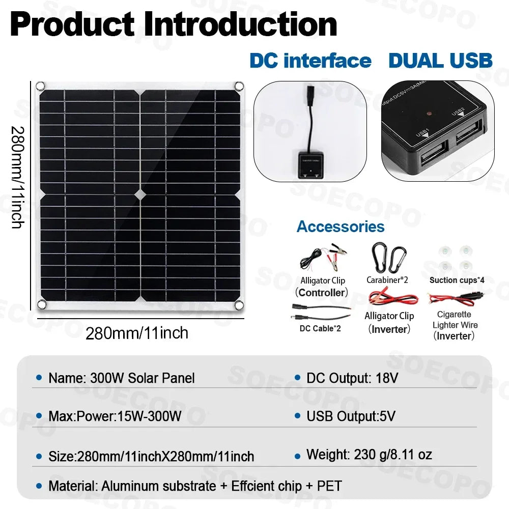 SOECOPO 10000W Solar System Solar Panel +100A Controller Smart Inverter 12V/24V to 110V 220V AC for Home RV Camping CE FCC Zpaxo