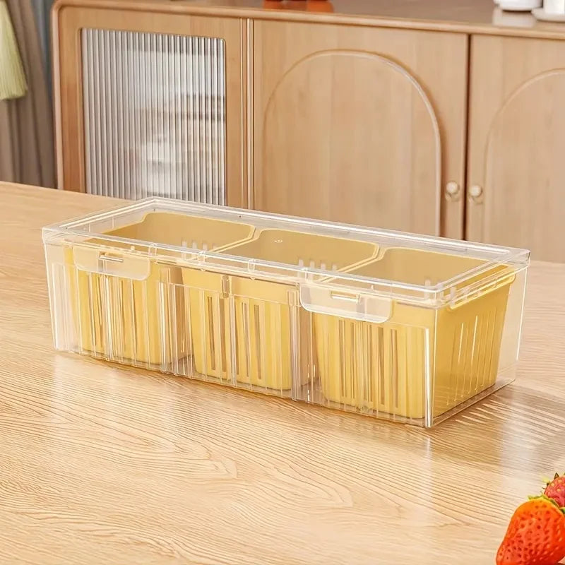 Compartment Food Storage Containers, Square Transparent Bento Box Set for Refrigerator,Salad Fruit Vegetable Condiment Organizer Zpaxo YELLOW