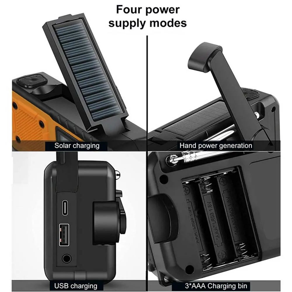 Portable 4000mAh Emergency Solar Power Radio Hand Crank AM FM Weather