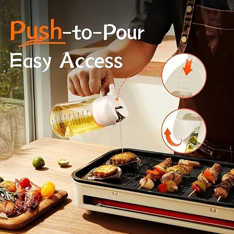 2-in-1 470ml Glass Oil Injection Bottle Fuel Injector Oil Bottle Oil Tank Barbecue Kitchen Baking Roast Picnic Kitchen Worker to Zpaxo