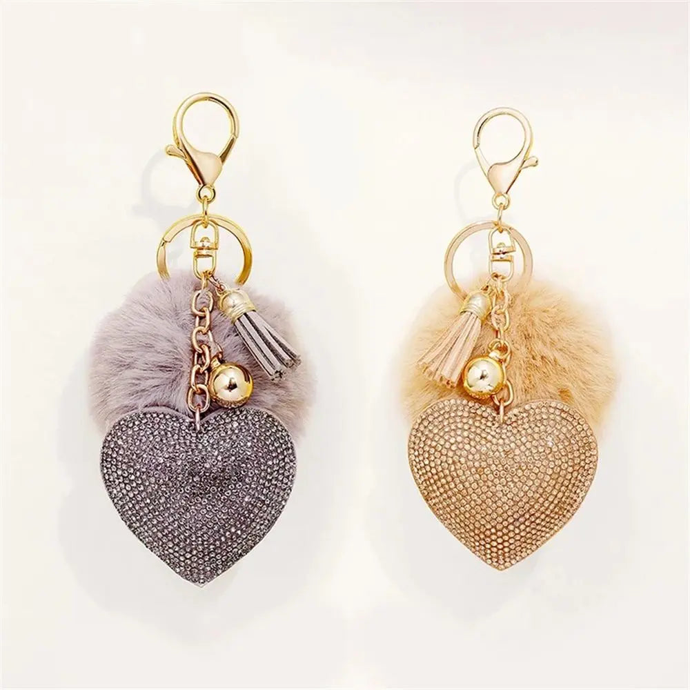 Interior Accessories Packaging Decoration for Women's Bags Rhinestone Keyrings Pompom Keychains Rhinestone Heart Bag Pendant Zpaxo