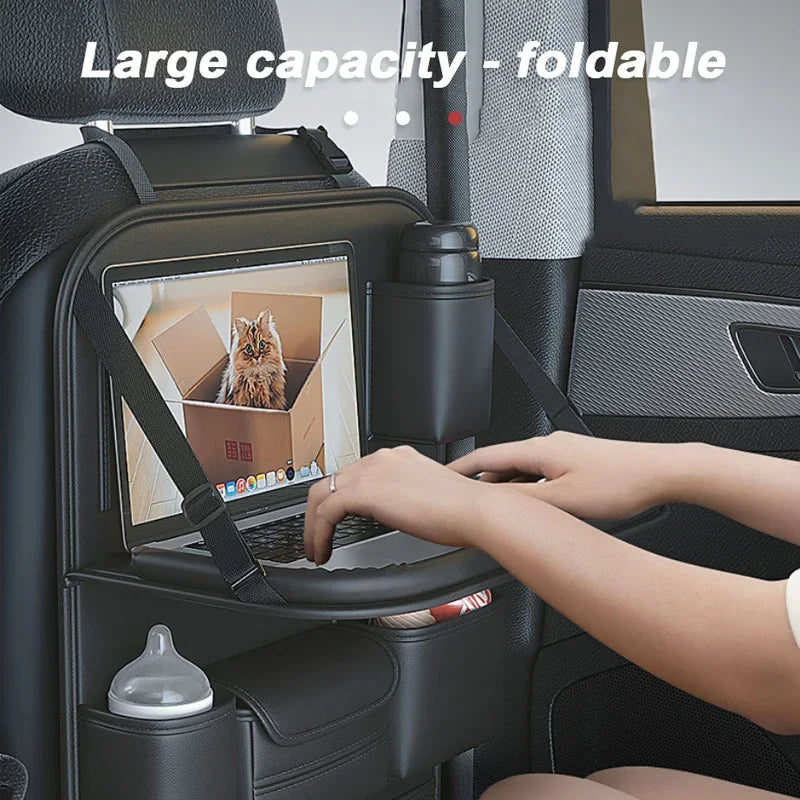 Car Large Capacity Back Seat Storage Bag Foldable Tablet Tray PU
