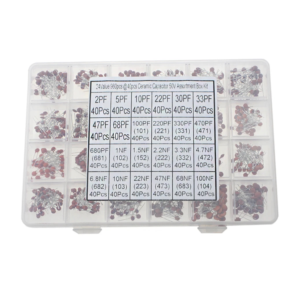960PCS Ceramic Capacitors Kit 2pF-0.1uF Electronic Components Package Capacitor Assorted Samples Diy Kit Zpaxo 960PCS