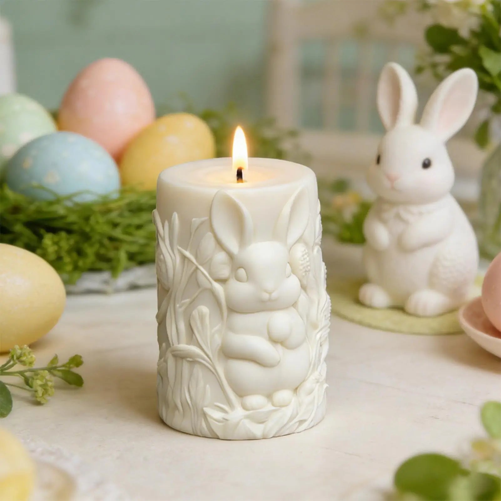 Easter Bunny Candle Mold Silicone Relief Cylinder Mould Soap Making