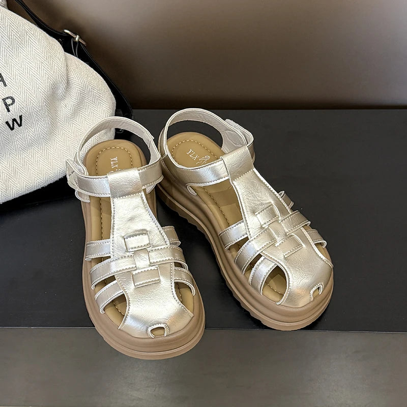 Increased 5.5CM ~ Thick-soled Sandals Women's Summer 2025 New Hollow Sandals Covered Toe Sandals for Women Zpaxo