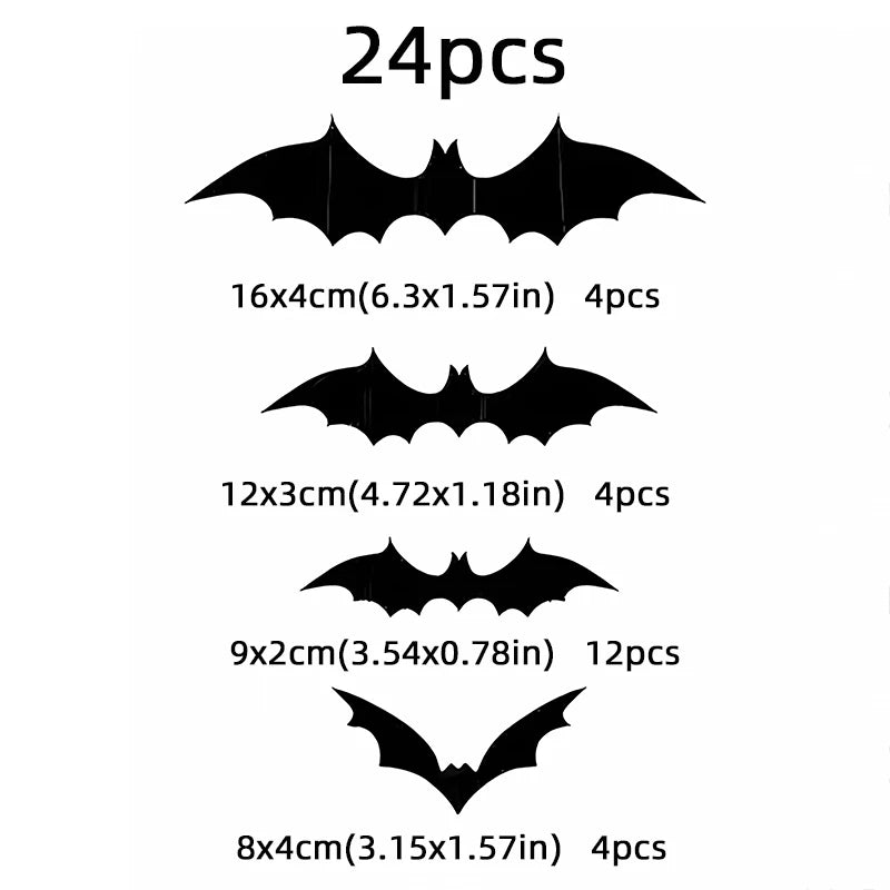 3D Black PVC Bat Spider Wall Stickers Scary Halloween Decorations