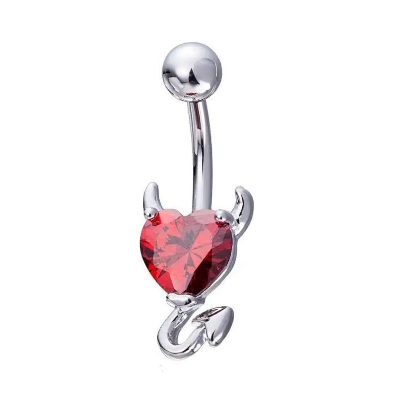 Steel Belly Button Ring Heart Cubic Zirconia Cute Devil Design Daily Zpaxo