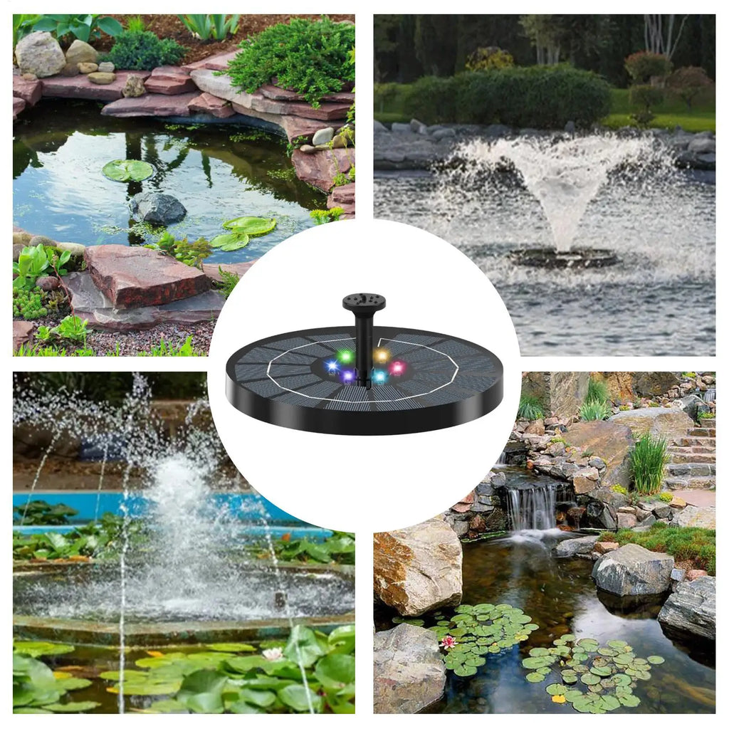 Bird Bath Fountain Lights Floating Solar Powered Water Pump Outdoor
