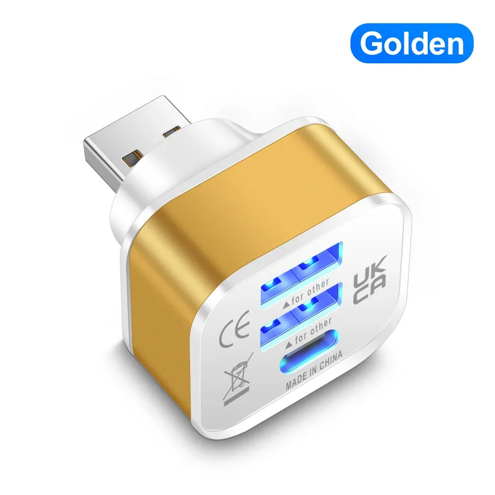3-Port USB-C Hub – PD Charging & USB 2.0 Splitter Adapter USB-C Hub Adapter Zpaxo golden