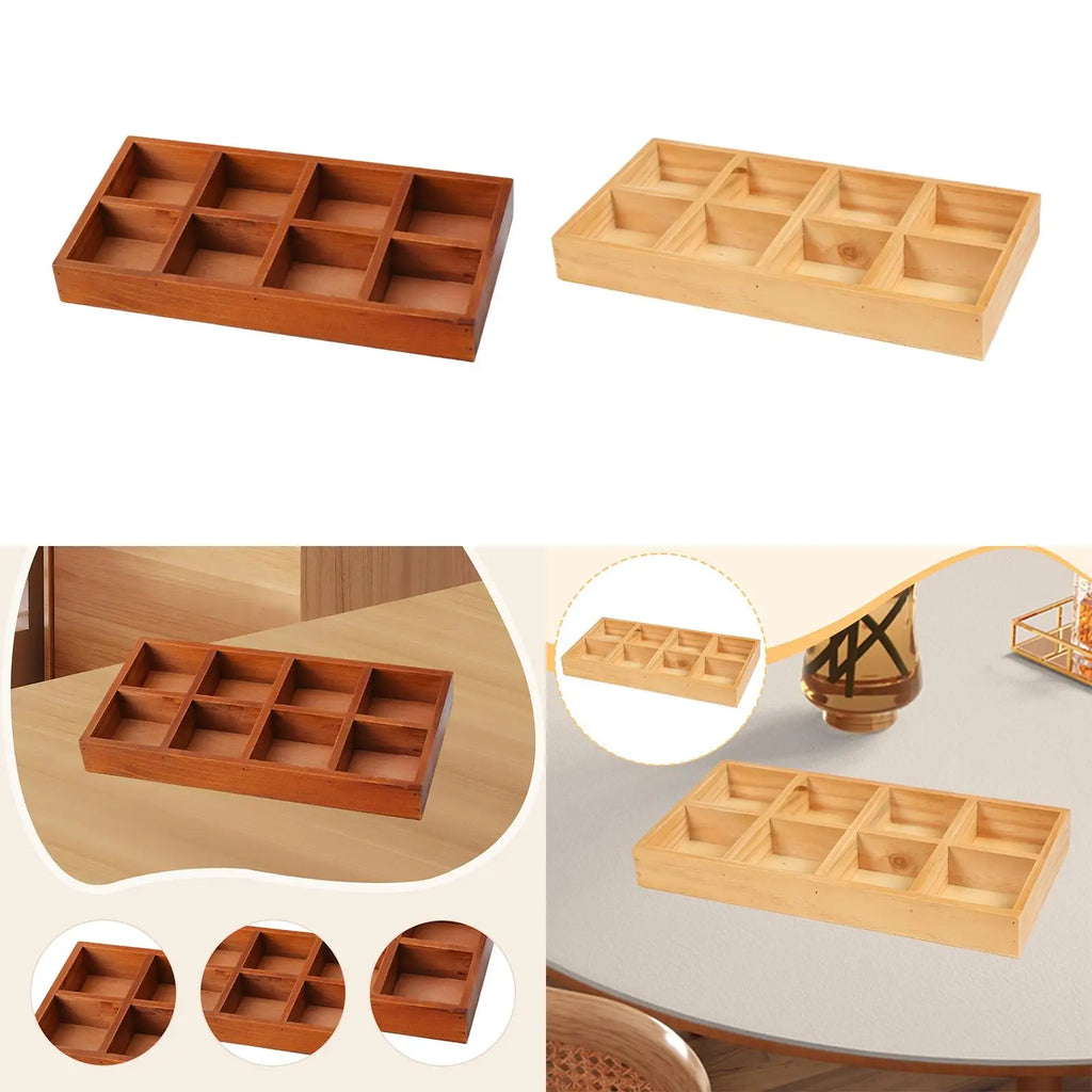 8-Grid Wooden Divided Storage Box – Jewelry & Flowerpot Tray Wooden Storage Organizer Zpaxo