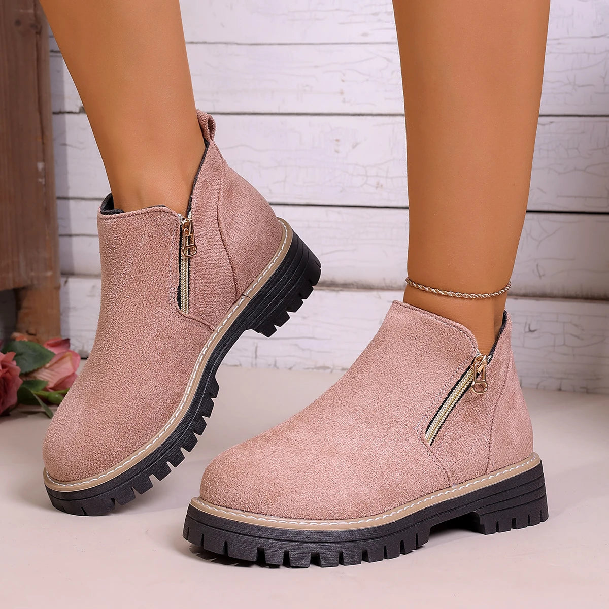 Women Simple Stylish Boots 2025 New Thick Sole Ankle Boots Fashion Comfortable Shoes for Women Plus Size Platform Shoes Women Zpaxo Lotus color 37