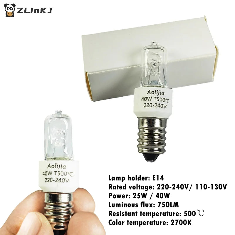 ▶1Pcs 25W/40W E14 Oven Light Bulb 220-240V Safe Halogen Oven Lamp High Temperature 500℃ Resistant Dryer Microwave Light Bulb Zpaxo