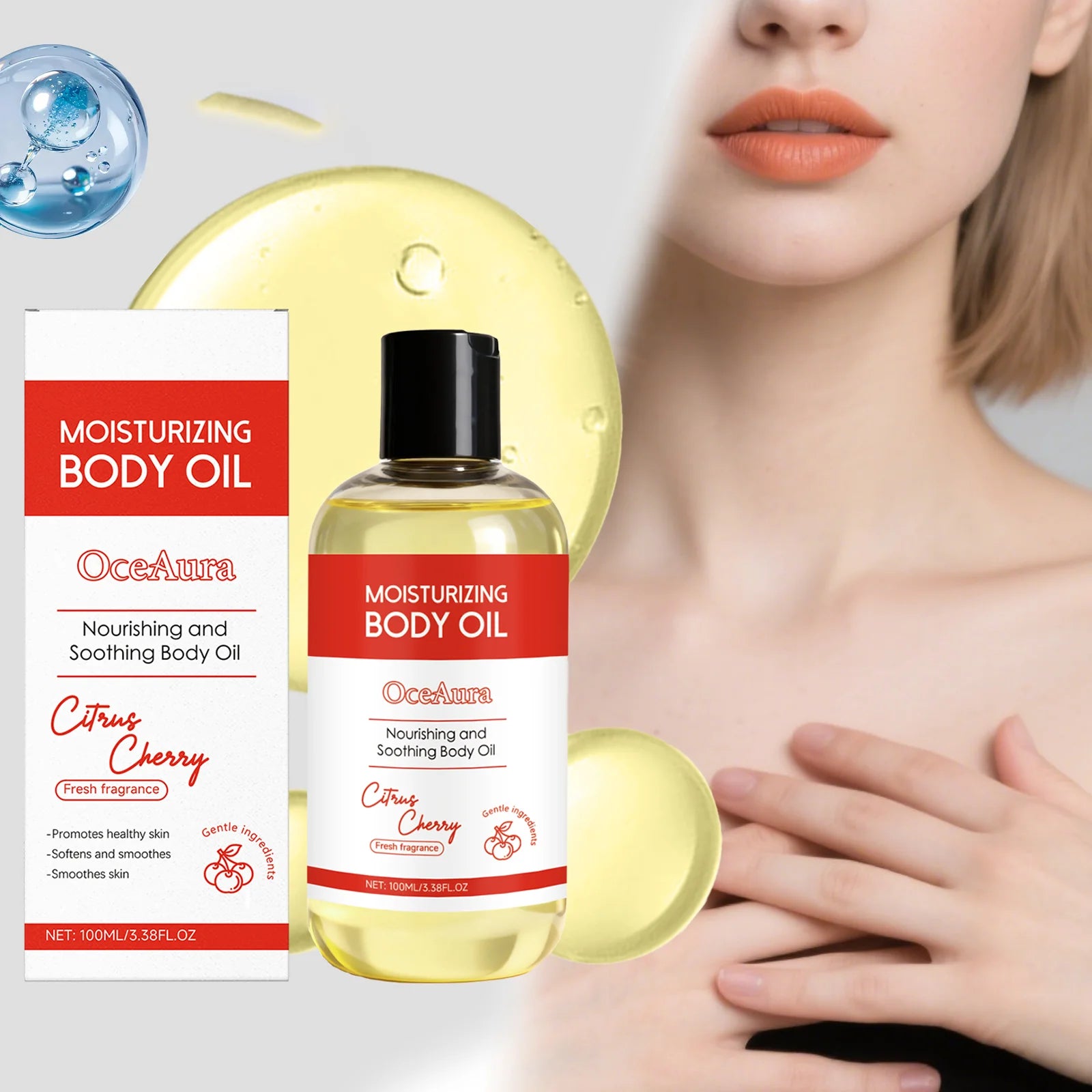 Citrus Cherry Body Oil Vitamin C Brightening & Nourishing Dry Skin Moisturizer Lightweight Hydration for All Skin Types Gift Set Zpaxo