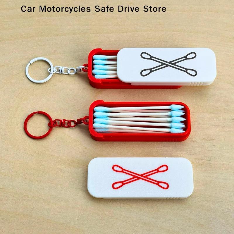CMNew Mini Sliding Cotton Swab Storage Box Keychain Portable Case