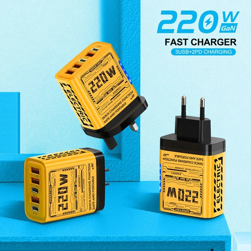 220W Mech-style 3 USB Dual Type-c Charger 5V 2A Smart Charging Head