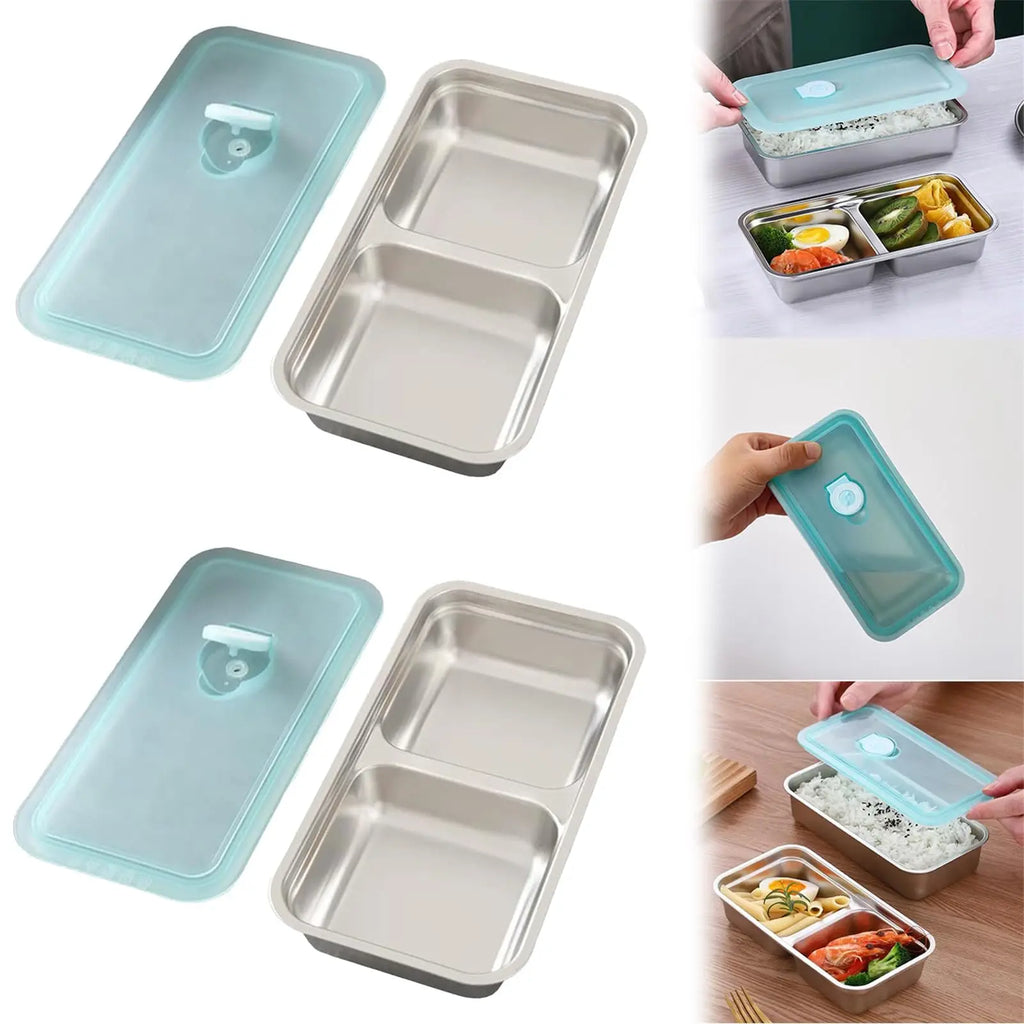 Stainless Steel Dual-Compartment Snack Box with Leak-Proof Lid