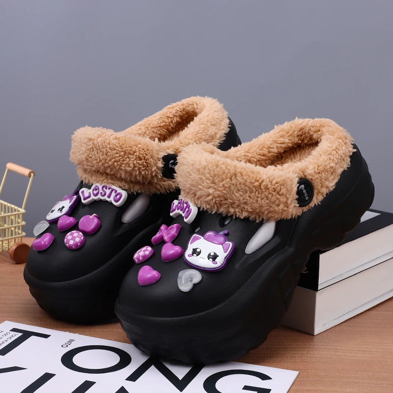 Winter Women EVA Waterproof Home Slides Shoes Classic Couple's Cotton Zpaxo black 37-38