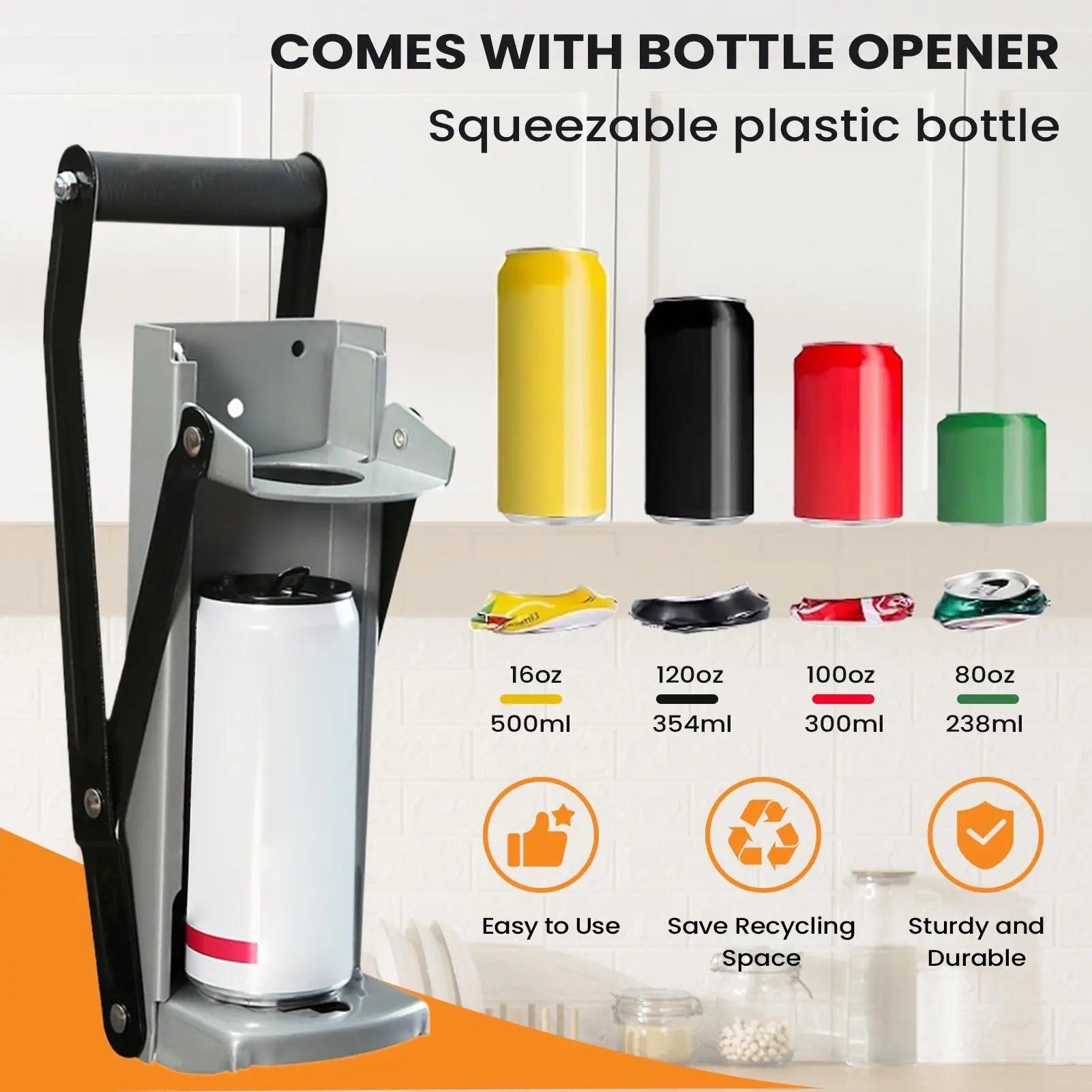 Can Smasher for Recycling Recycling Tool Metal Effective Bottle Opener Aluminium Can Crusher Smasher for Gadgets Home Outdoor Zpaxo