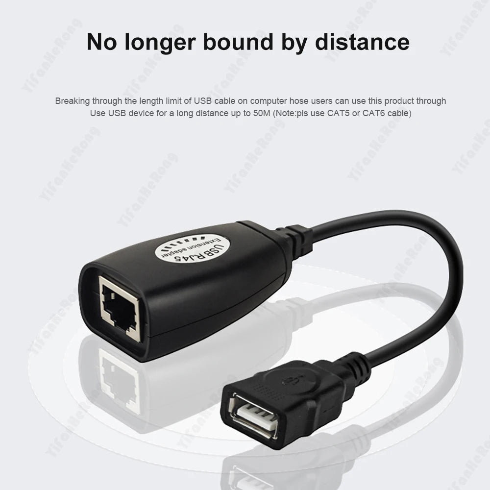 2Pcs/set USB to RJ45 RJ 45 LAN Cable Extension Adapter Extender for Over Cat5 RJ45 Cat6 Patch Cord Black Networking Accessories Zpaxo