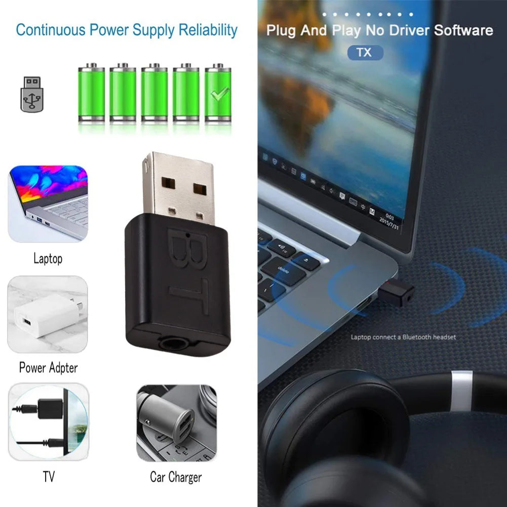 2-in-1 USB Bluetooth 5.0 Transmitter Receiver Stereo Bluetooth RCA USB 3.5mm AUX For TV PC Headphones Home Stereo Car HiFi Audio Zpaxo