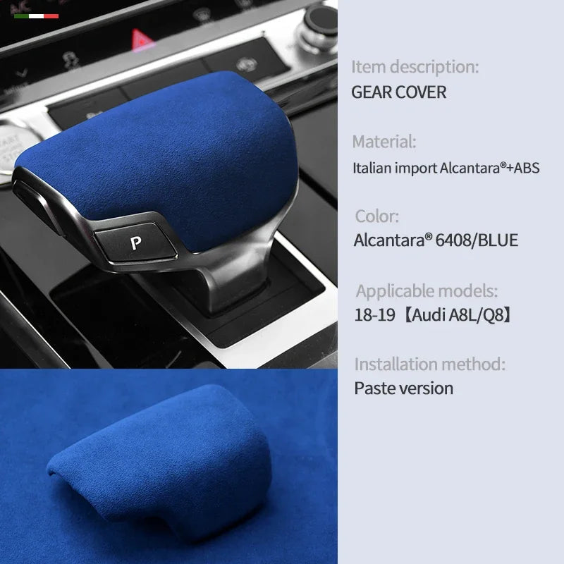 For Audi A8L Q8 2018 2019 Gear Shift Knob Cover Trim Alcan tara Suede Car Gearshift Collars Case Interior Tuning Accessories Zpaxo Blue