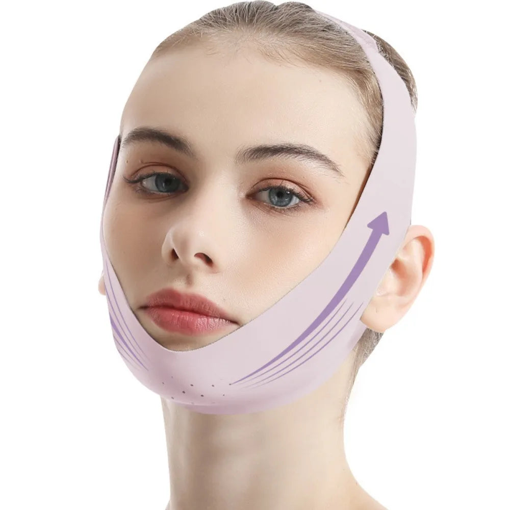 Portable Breathable Face Lifting Belt Resuable V Shaped Double Chin Zpaxo Purple