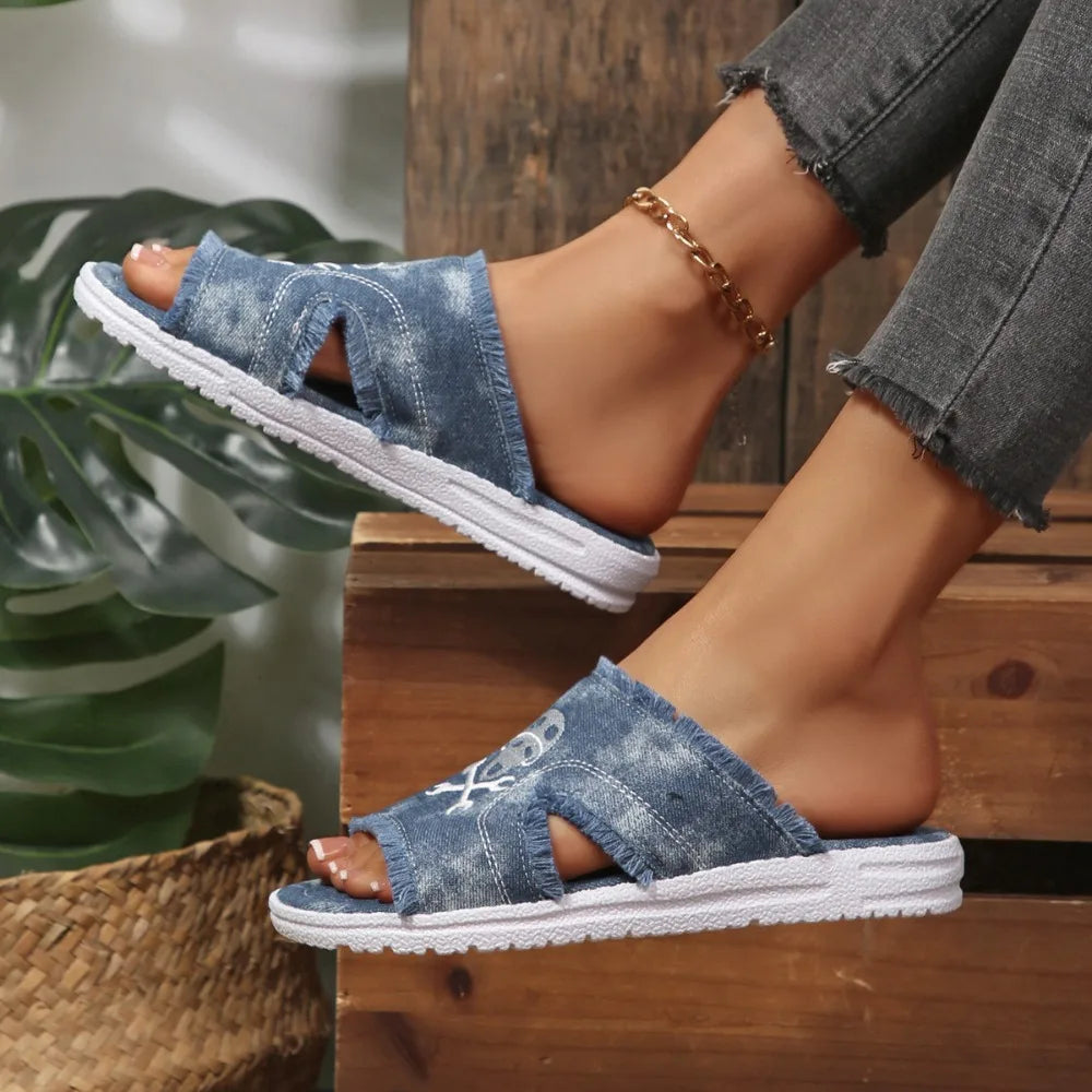 Women Flat Slippers 2026 Summer Fashion Embroidery Sandals Women's