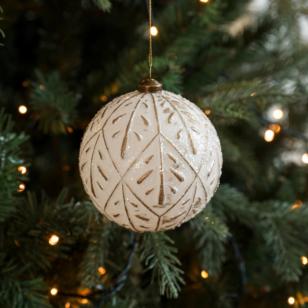 White Gold Matte Christmas Ball Ornament | Snowflake Pendant