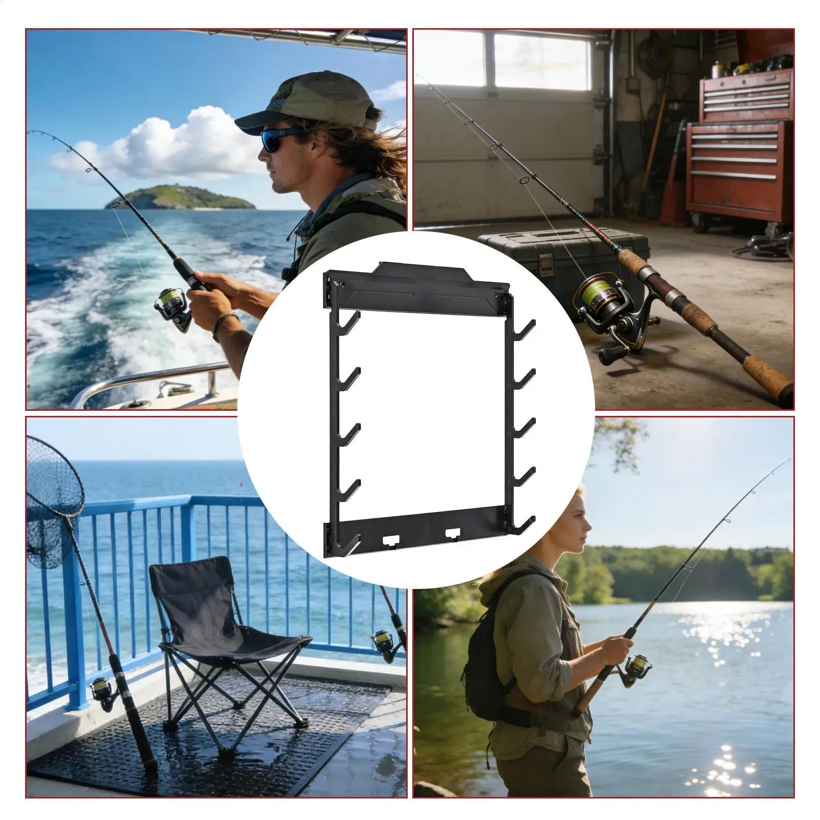 Fishing Rod Rack Wall Mount Horizontal Space-saving Storage Gear Tool