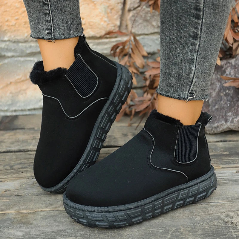 Winter Women Snow Boots 2025 New Flats Platform Comfortable Ladies Shoes Plush Warm Casual Chelsea Ankle Boots Zapatos De Mujer Zpaxo