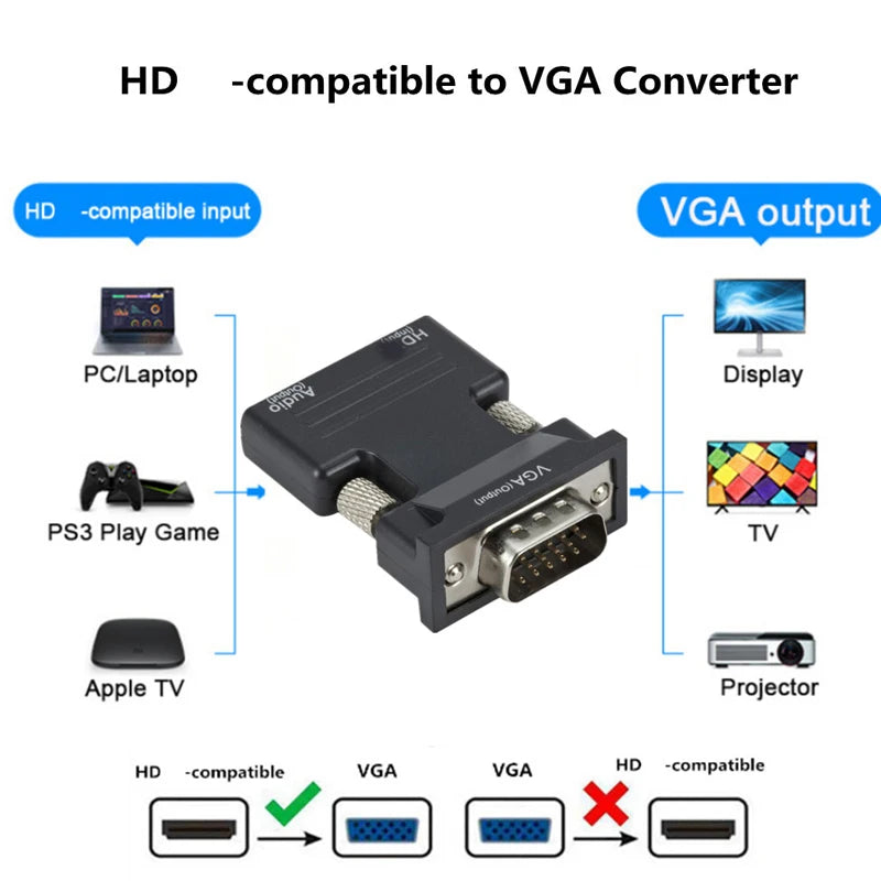 HDMI-compatible to VGA Adapter HD 1080P With 3.5mm Audio Cable HDMI-compatible To VGA Converter For PC Laptops TV Box Projector Zpaxo