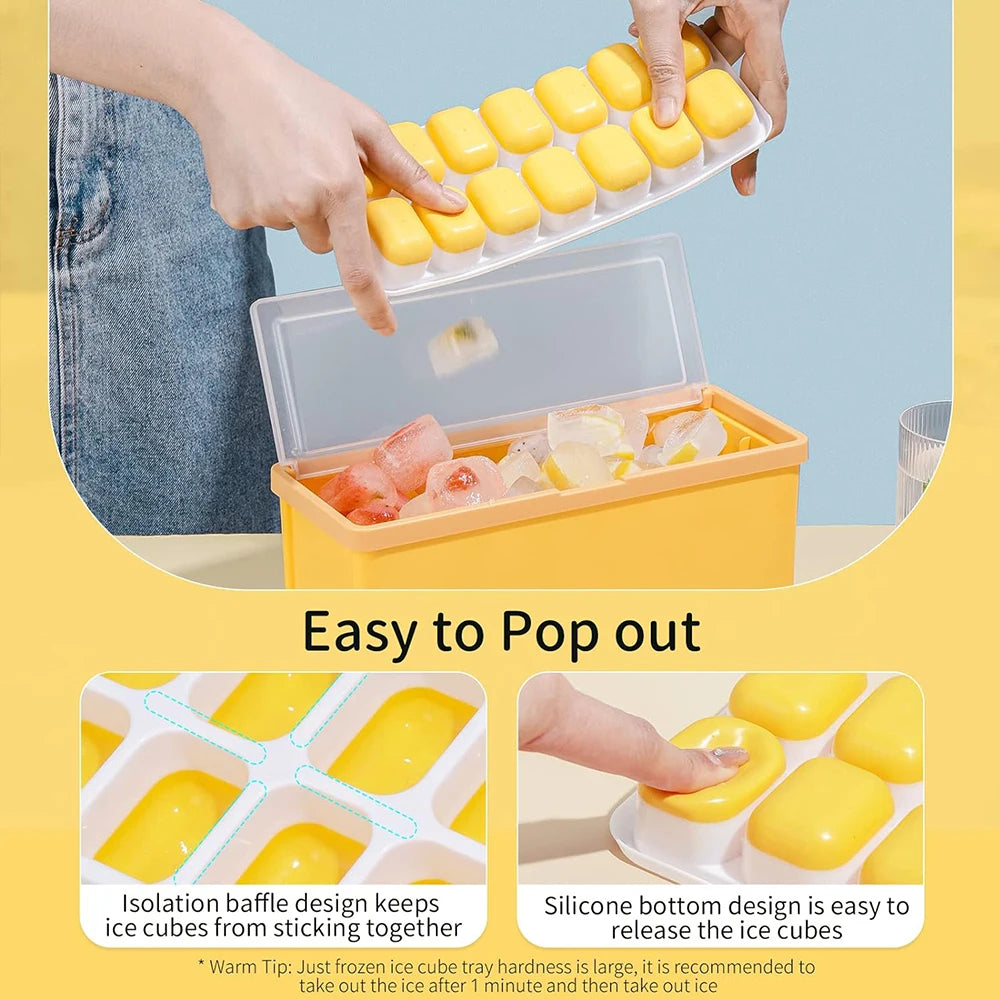 Ice Cube Tray with Bin Ice Bucket with Lid Ice Scoop Ice Maker Storage Box for Whiskey Juice Drink Home Bar Tool Zpaxo