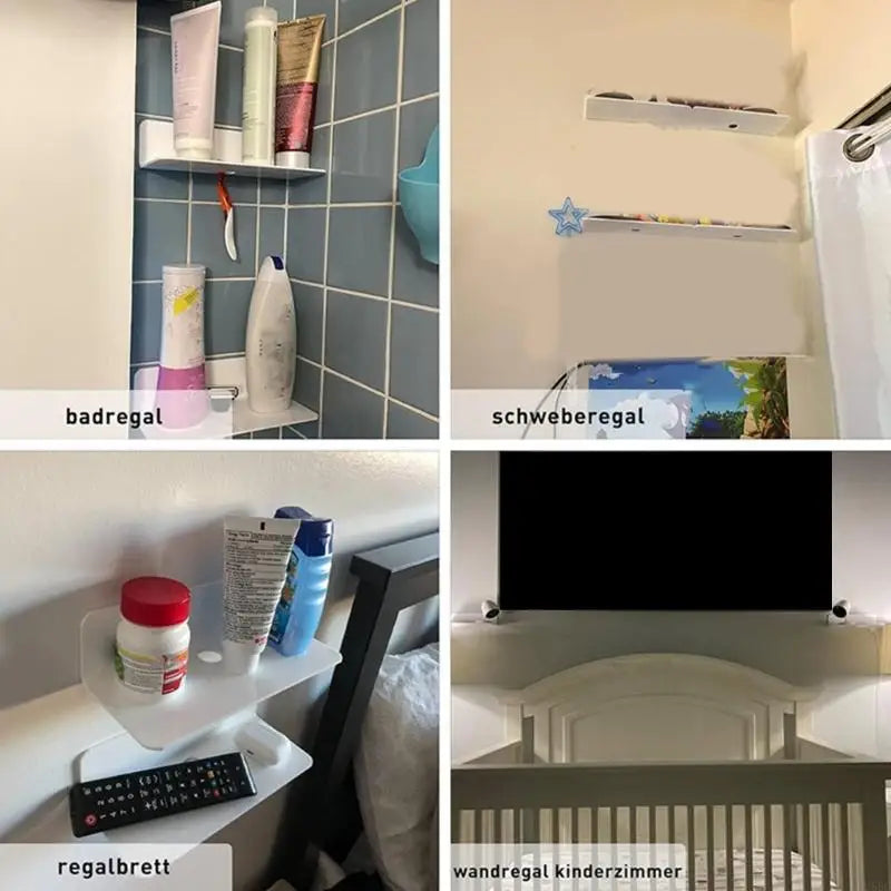 Rustproof Metal Wall Shelves Strong Adhesive Backing Mount Display
