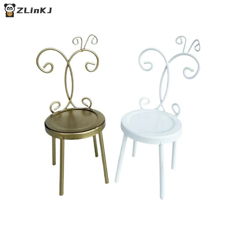 ▶1Pcs 1:12 Dollhouse Miniature Doll Accessories Iron Back Chair Furniture Home Model Decor Toy Doll House Accessories Zpaxo