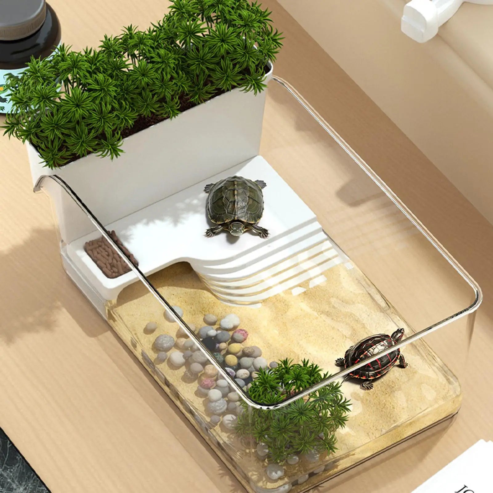 Turtle Tank Basking Area Transparent Reptile Terrarium Habitat Pet
