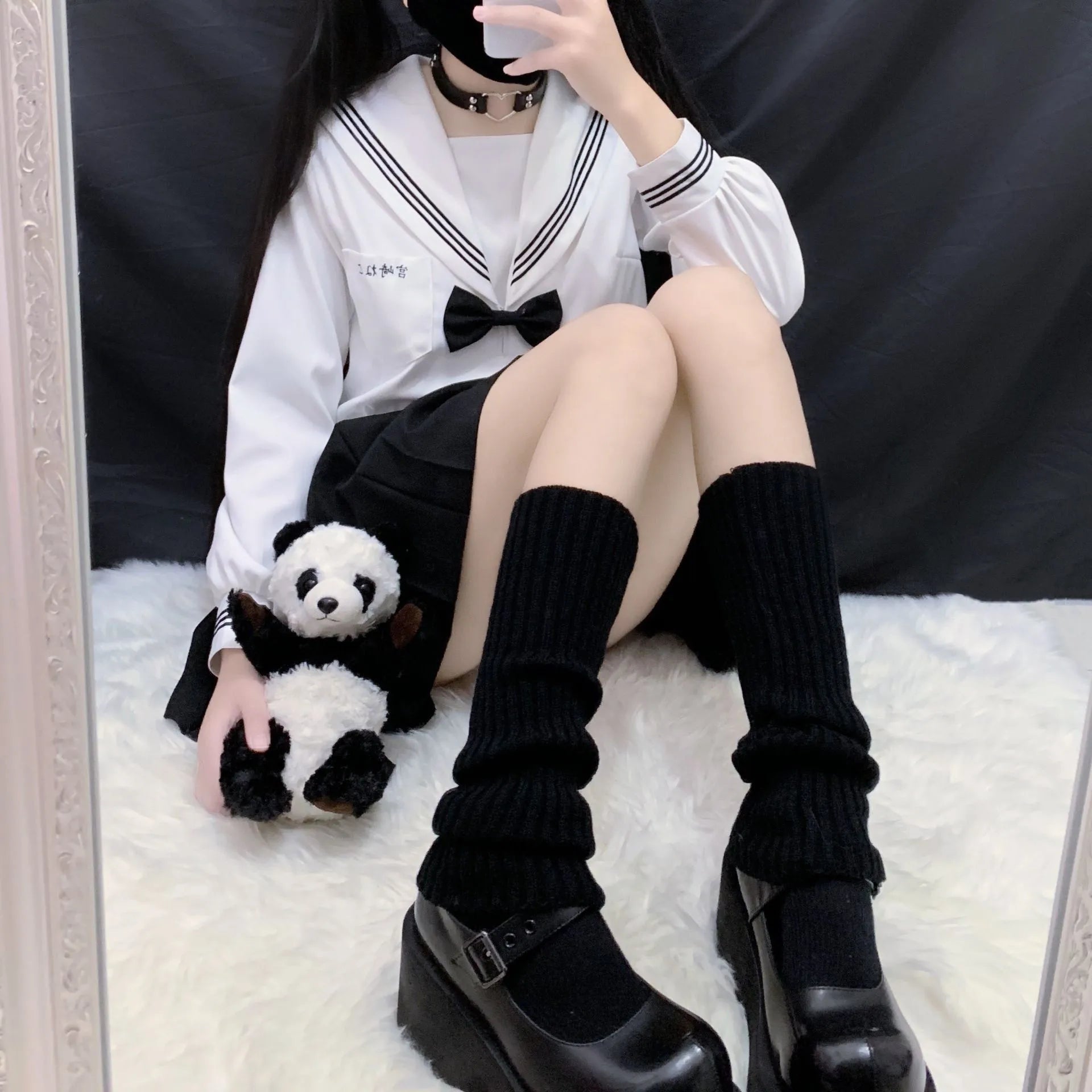 Grey Slouchy Retro Knit Socks Harajuku Loose Leg Warmers Mid-calf JK