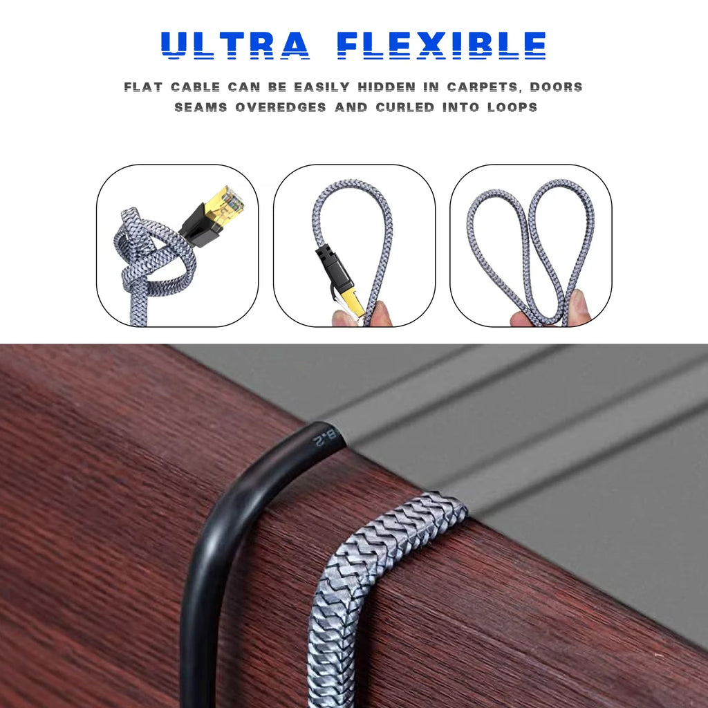 CAT8 Ethernet Cable 40Gbps Flat Nylon Braided Network Lan CAT8 Ethernet Cord For PC Modem Laptop PS5 Router Smart TV RJ45 Cable Zpaxo