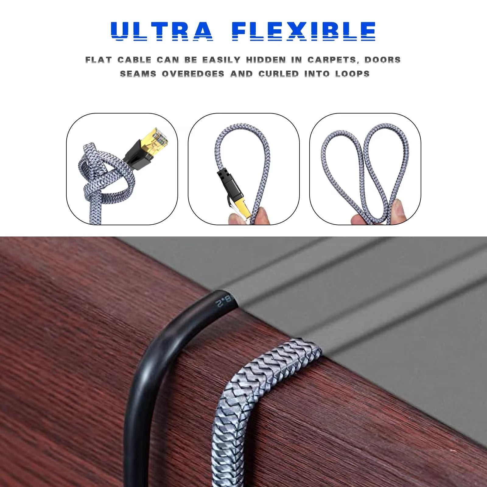 CAT8 Ethernet Cable 40Gbps Flat Nylon Braided Network Lan CAT8 Ethernet Cord For PC Modem Laptop PS5 Router Smart TV RJ45 Cable Zpaxo