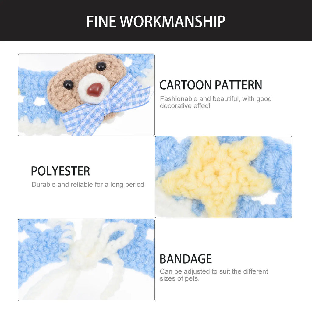 Adjustable Blue Bear Cartoon Knitted Woolen Yarn Cat Collar Cozy